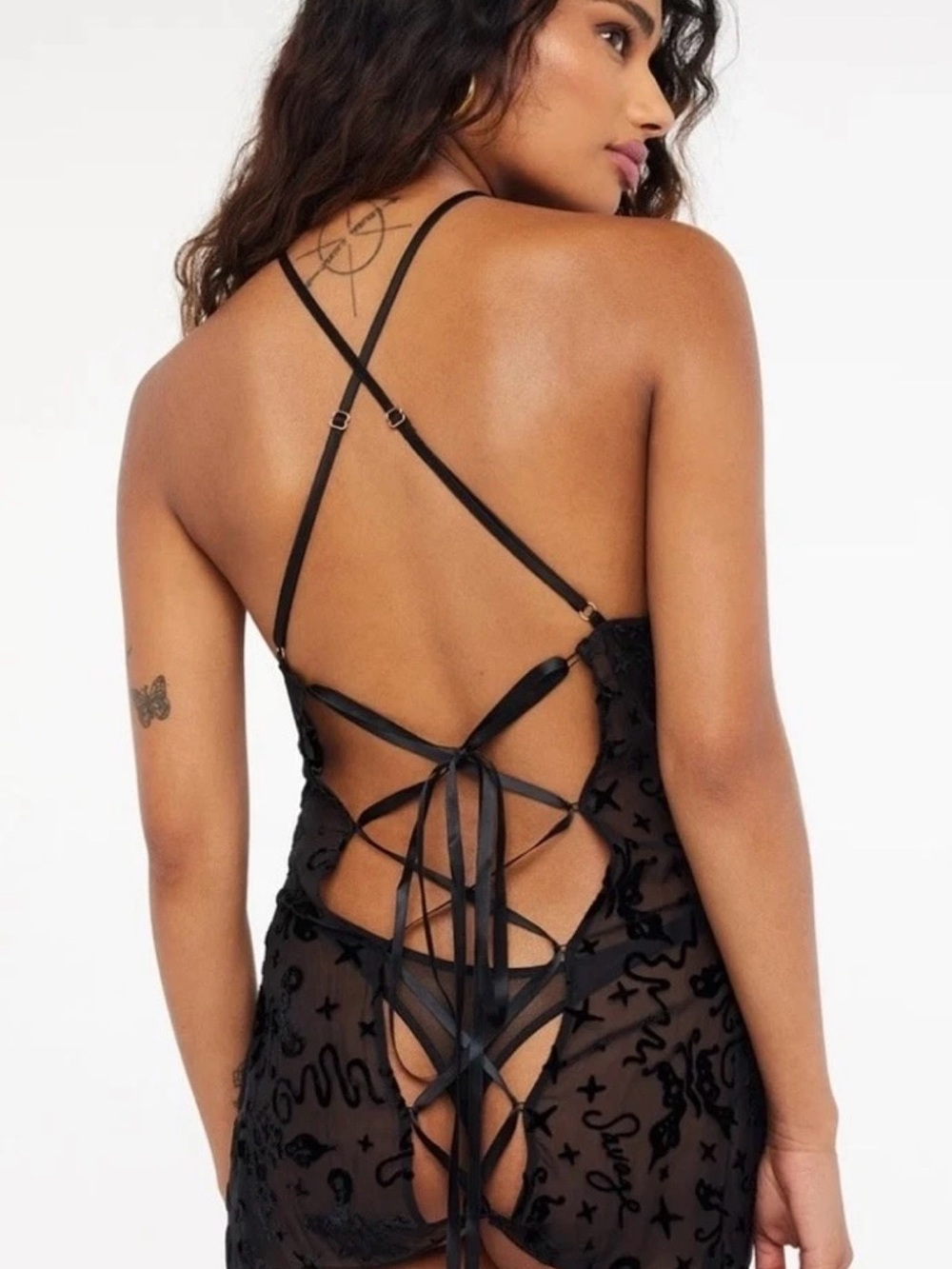 Savage X Fenty Devore dreams black caviar velvet slip dress size large